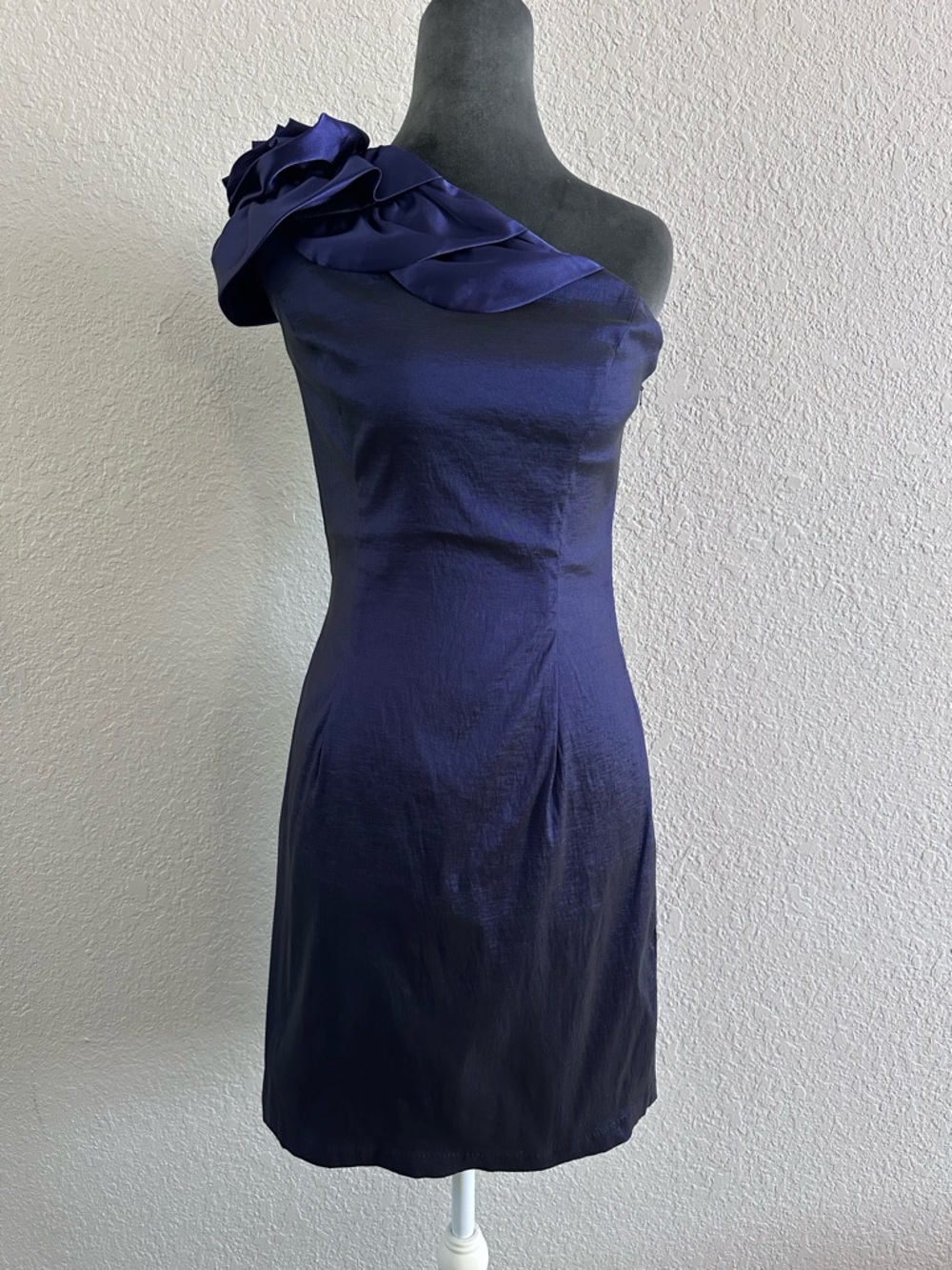 Jessica McClintock One Shoulder Rosette Cocktail Dress Size 6 Blue Formal Y2K